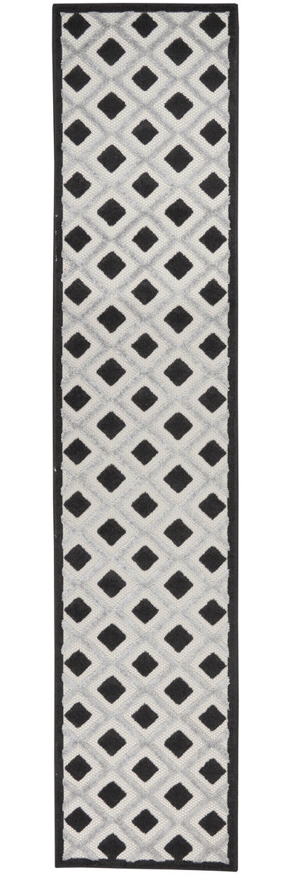 2' X 12' Black And White Gingham Non Skid Indoor Outdoor Runner Rug