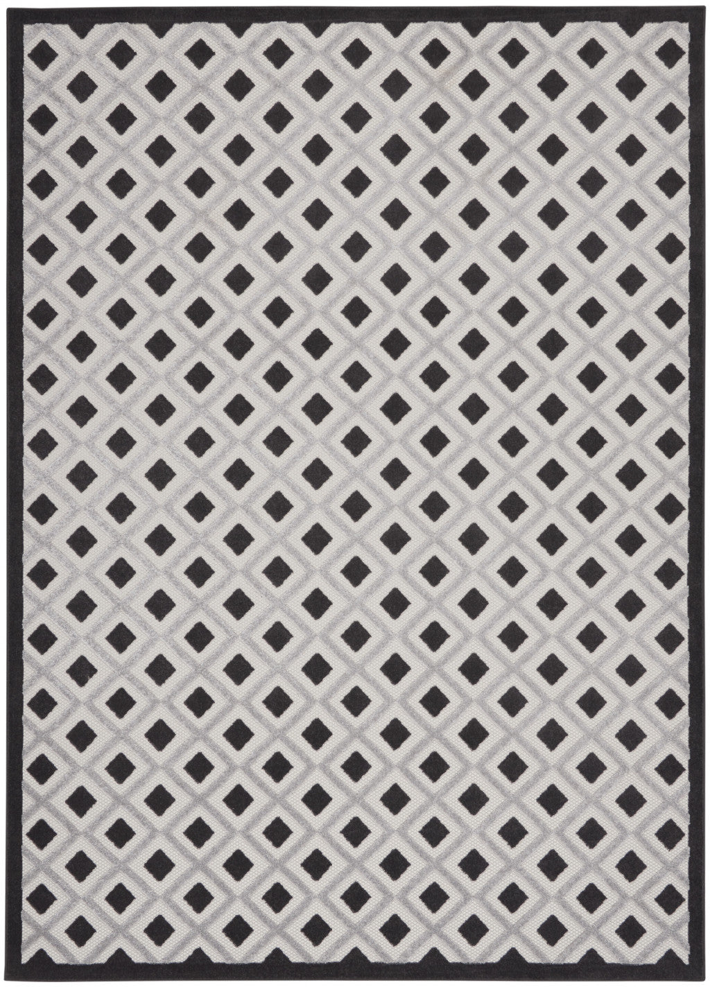 9' X 12' Black And White Gingham Non Skid Indoor Outdoor Area Rug