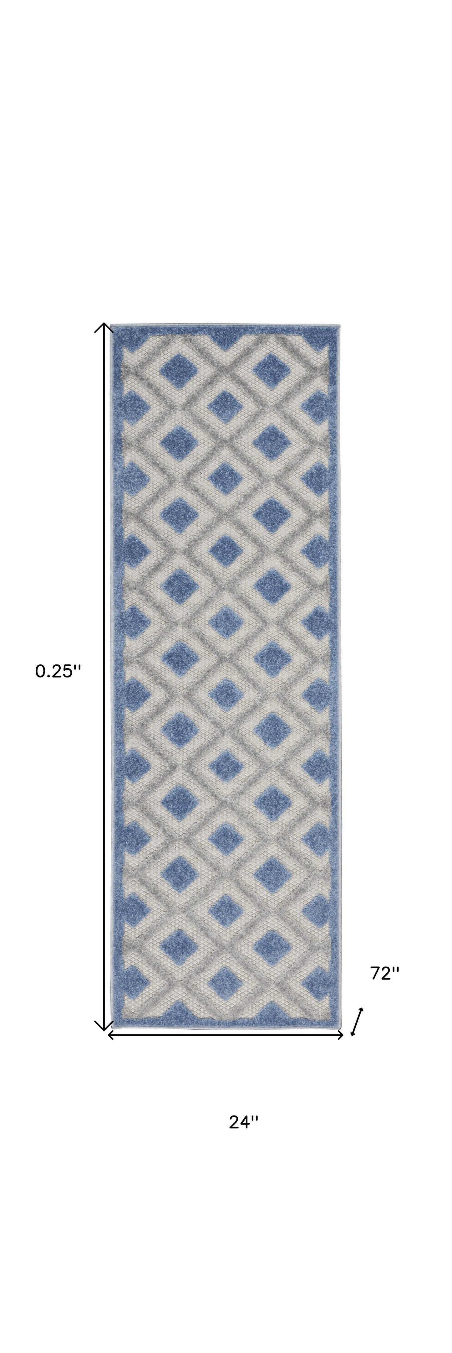 2' X 6' Blue And Grey Gingham Non Skid Indoor Outdoor Runner Rug