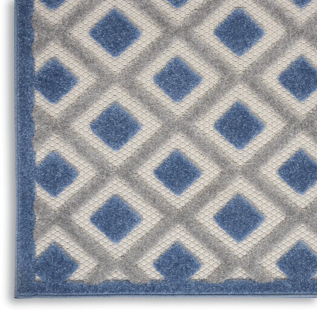 2' X 12' Blue And Grey Gingham Non Skid Indoor Outdoor Runner Rug