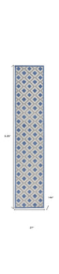 2' X 12' Blue And Grey Gingham Non Skid Indoor Outdoor Runner Rug