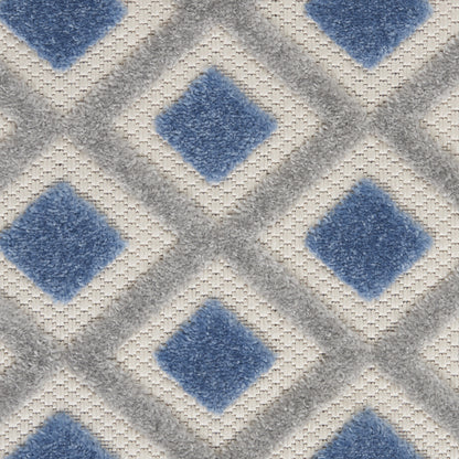 2' X 12' Blue And Grey Gingham Non Skid Indoor Outdoor Runner Rug