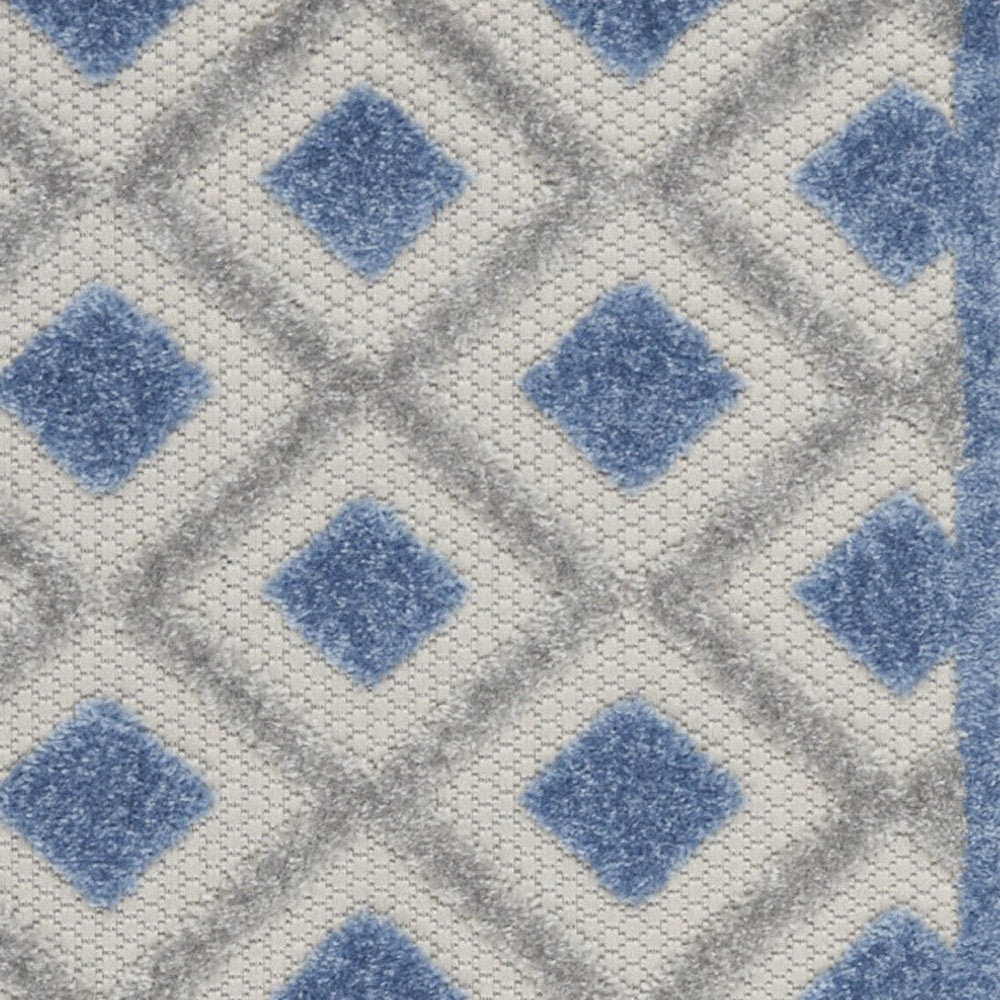 2' X 8' Blue And Grey Gingham Non Skid Indoor Outdoor Runner Rug