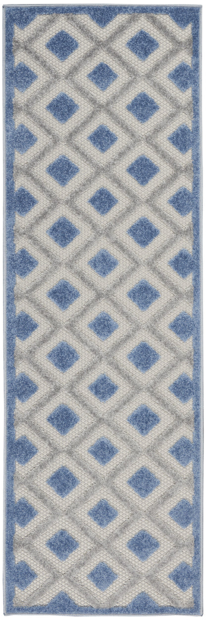 2' X 8' Blue And Grey Gingham Non Skid Indoor Outdoor Runner Rug