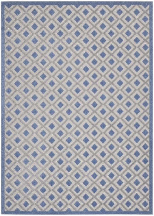 9' X 12' Blue And Grey Gingham Non Skid Indoor Outdoor Area Rug