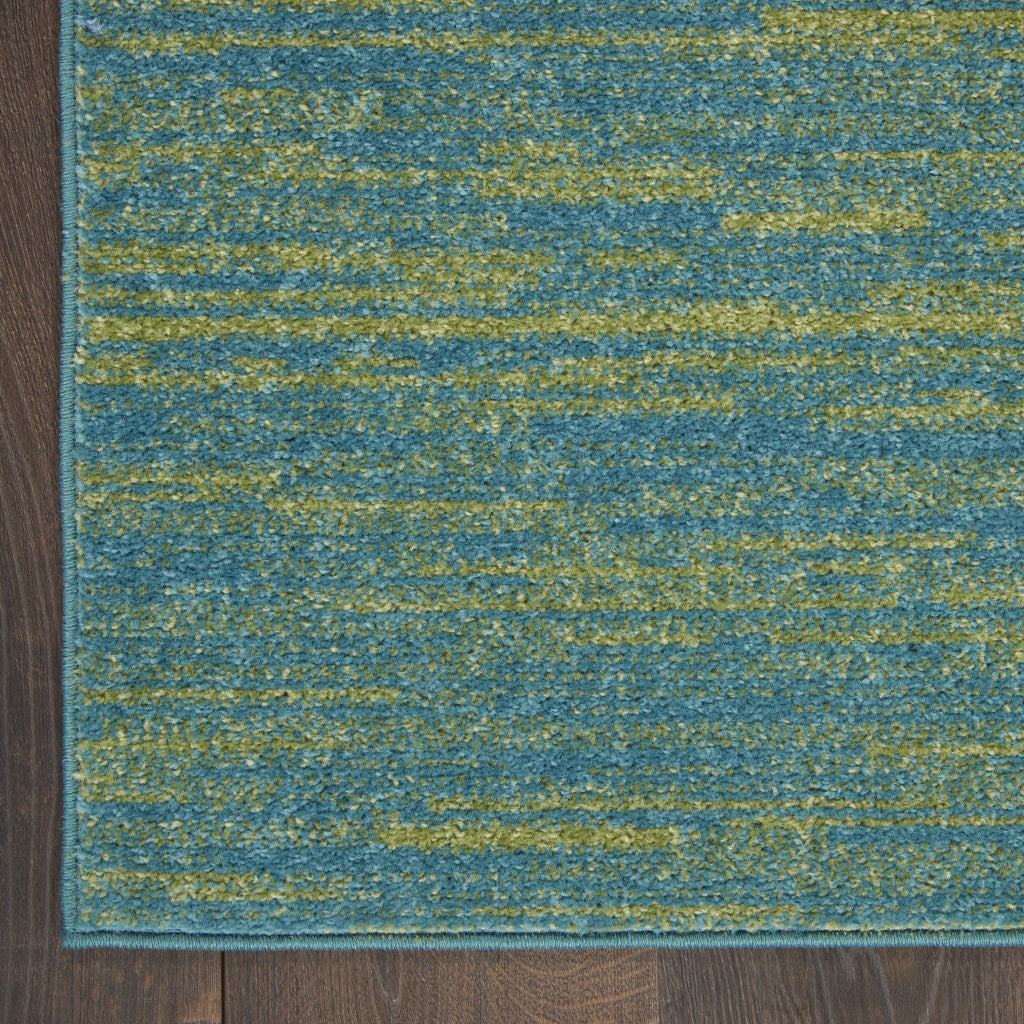 10' X 14' Blue And Green Striped Non Skid Indoor Outdoor Area Rug