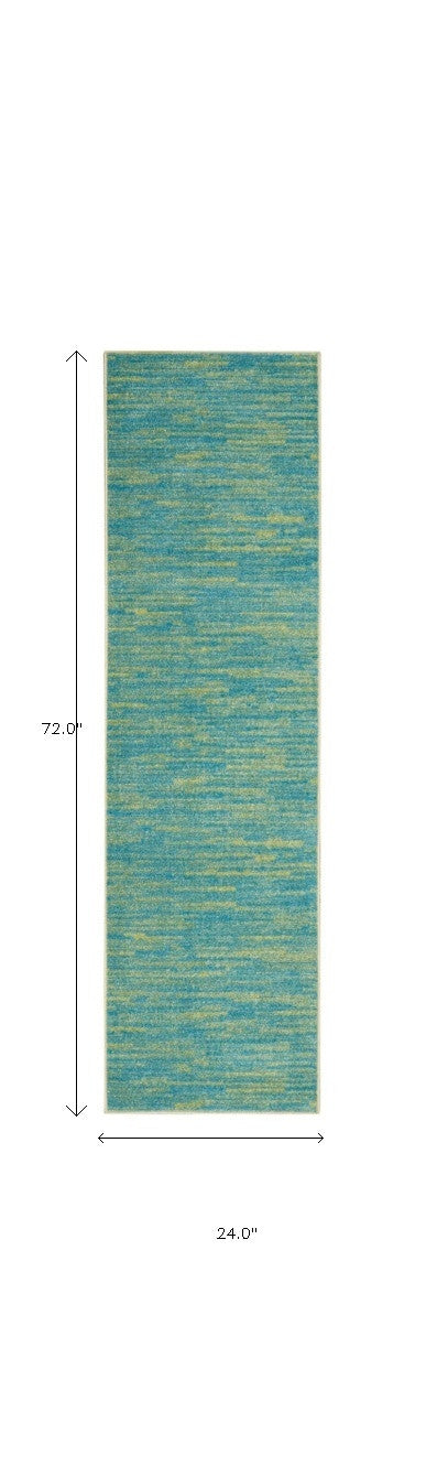 2' X 6' Blue And Green Abstract Non Skid Indoor Outdoor Runner Rug