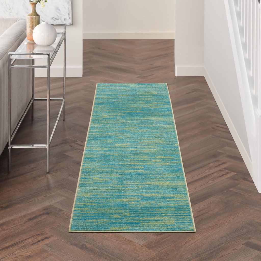 2' X 10' Blue And Green Striped Non Skid Indoor Outdoor Runner Rug