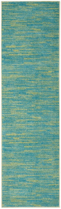 2' X 10' Blue And Green Striped Non Skid Indoor Outdoor Runner Rug