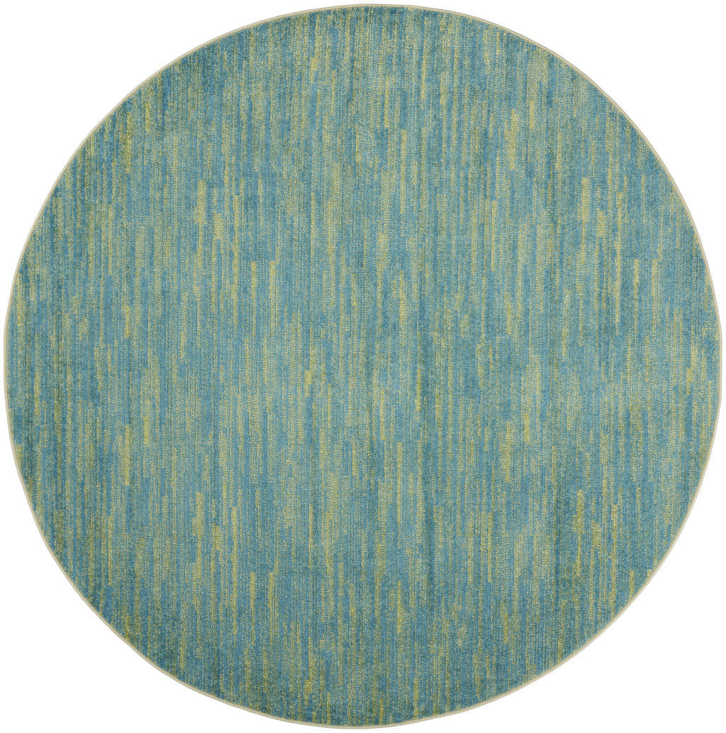 8' X 8' Blue And Green Round Striped Non Skid Indoor Outdoor Area Rug