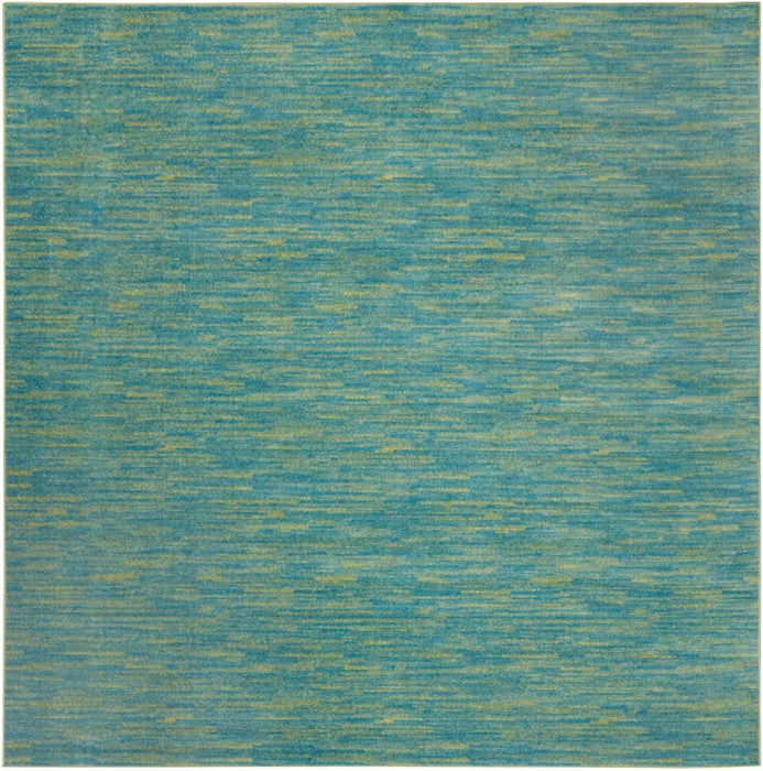 9' X 9' Blue And Green Square Striped Non Skid Indoor Outdoor Area Rug