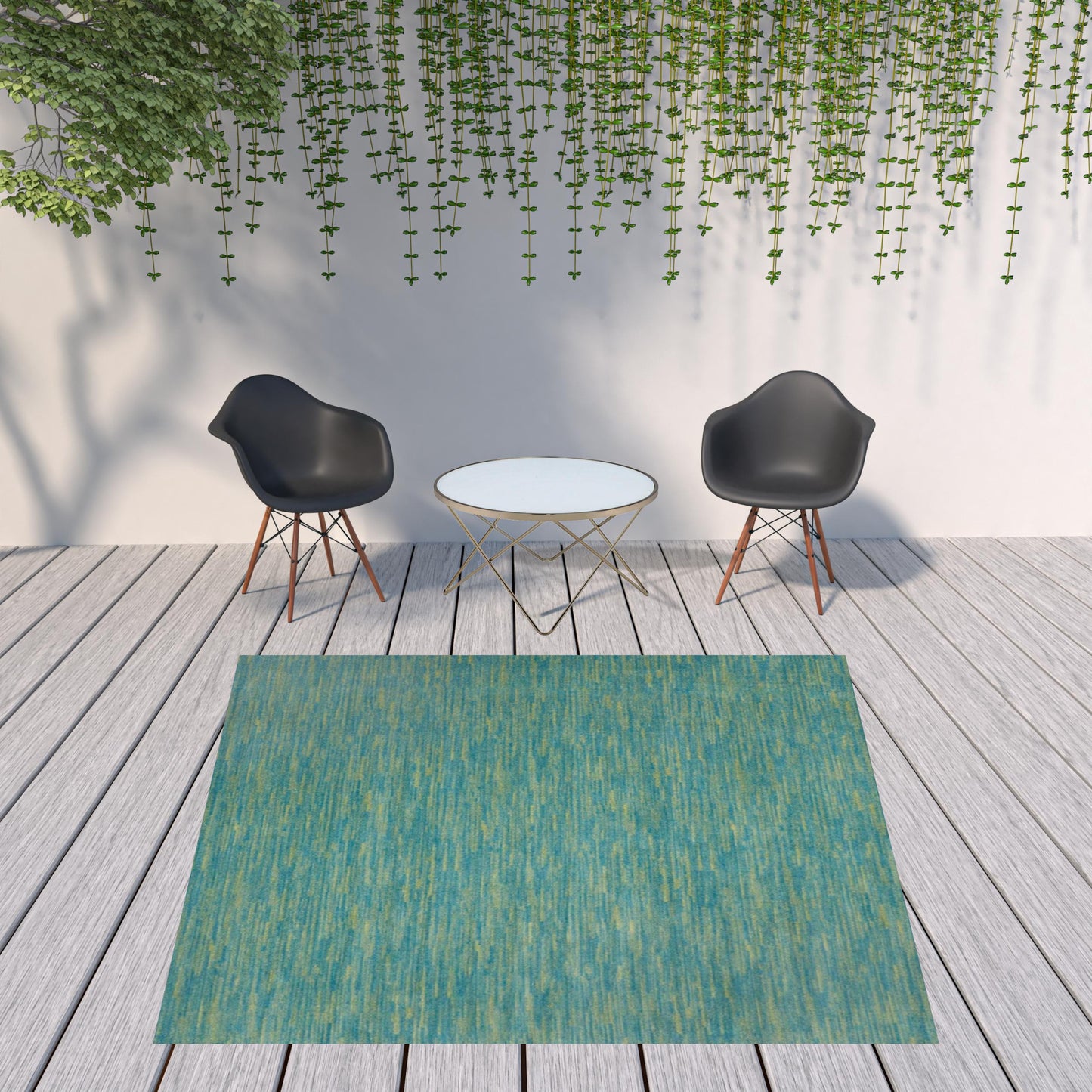 9' X 9' Blue And Green Square Striped Non Skid Indoor Outdoor Area Rug