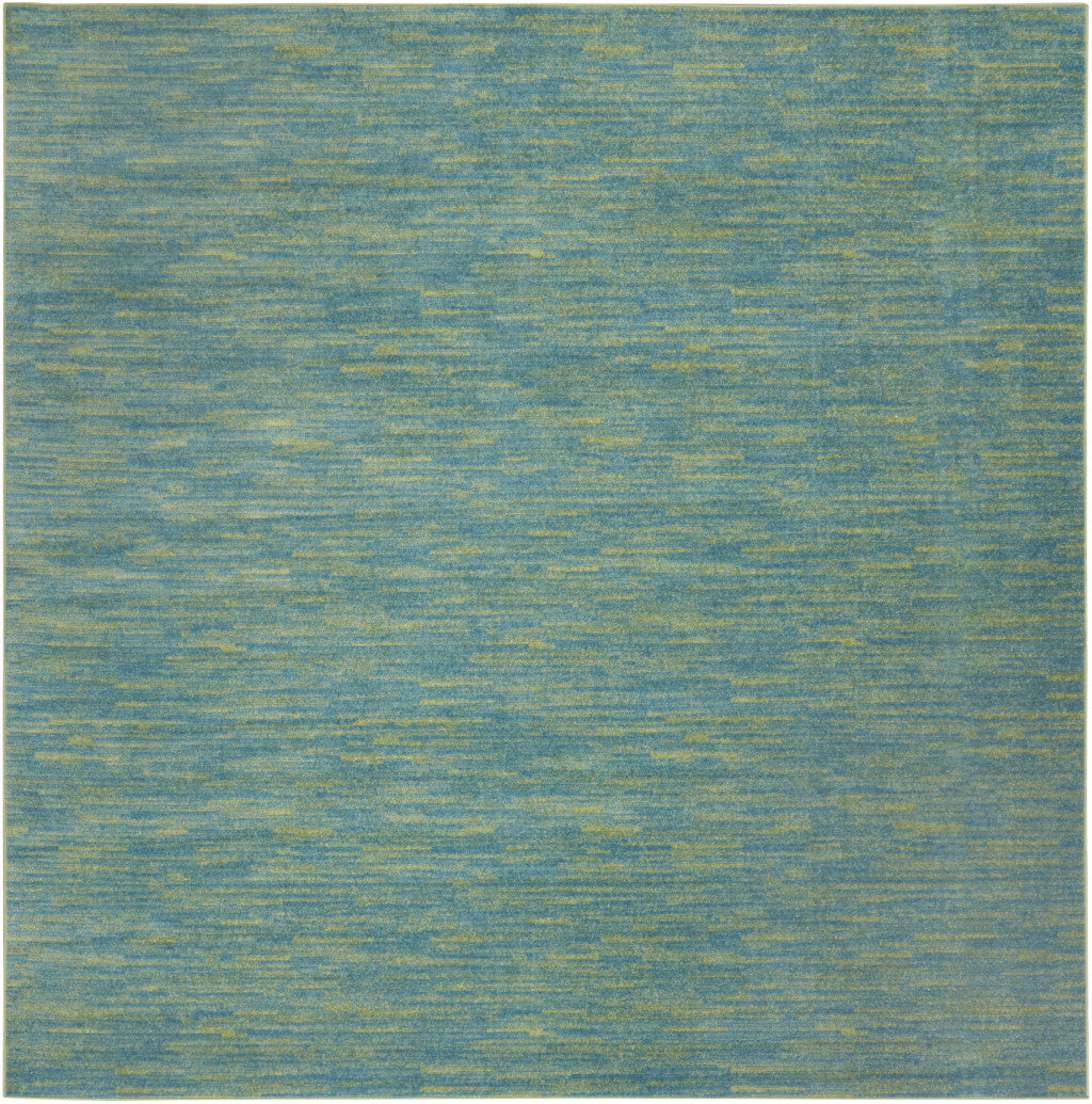 9' X 9' Blue And Green Square Striped Non Skid Indoor Outdoor Area Rug