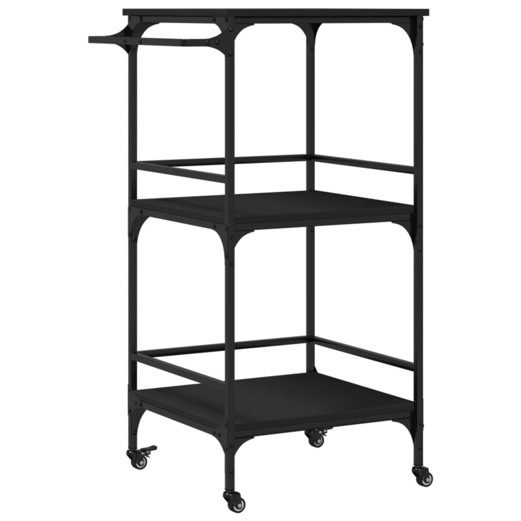 Kitchen Trolley Black 23.8"x19.7"x41.3" Engineered Wood