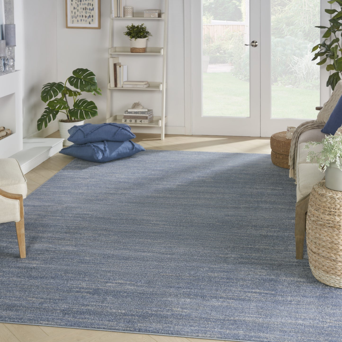 10' X 14' Blue And Grey Striped Non Skid Indoor Outdoor Area Rug