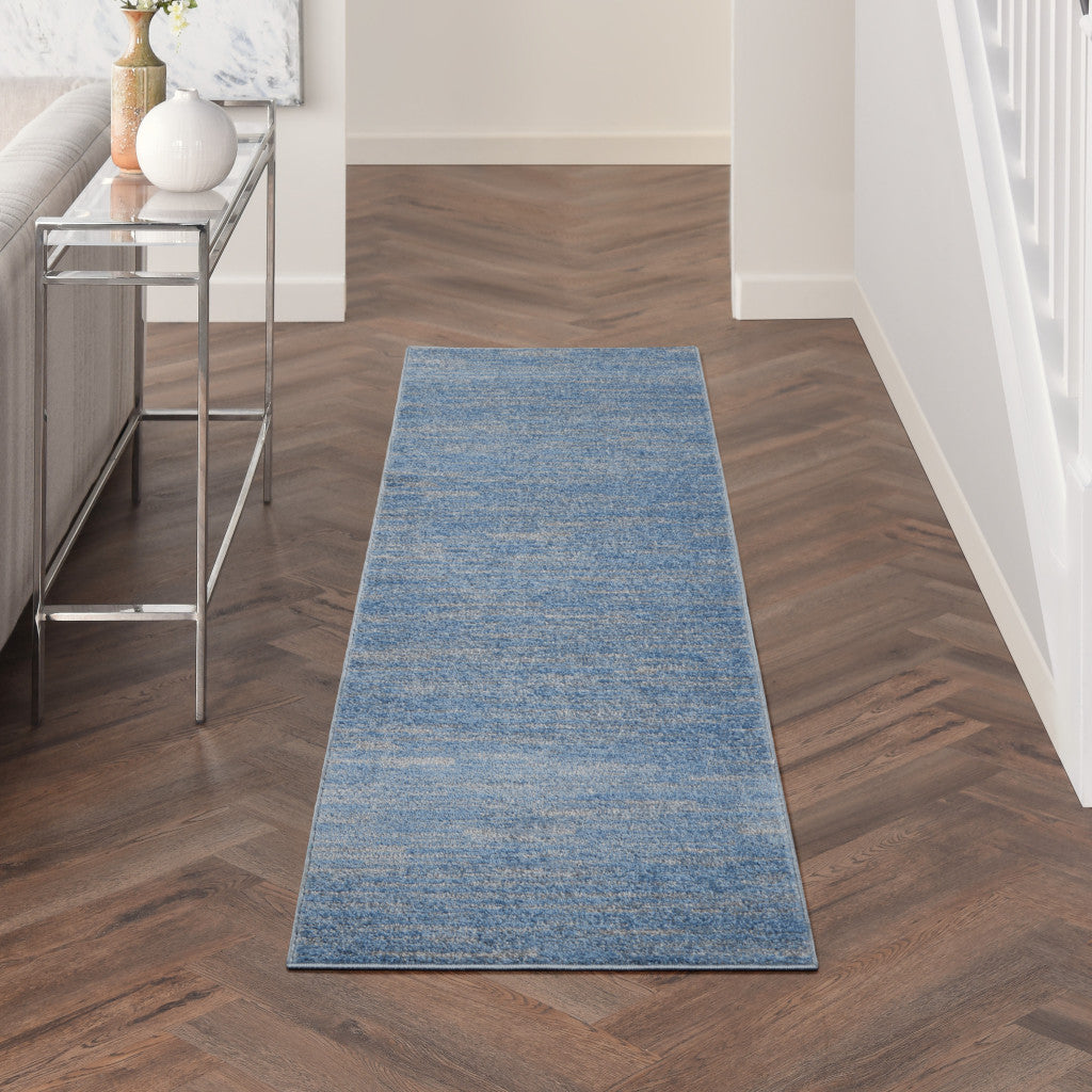 2' X 10' Blue And Grey Striped Non Skid Indoor Outdoor Runner Rug