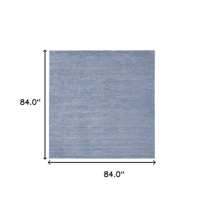 7' X 7' Blue And Grey Square Striped Non Skid Indoor Outdoor Area Rug