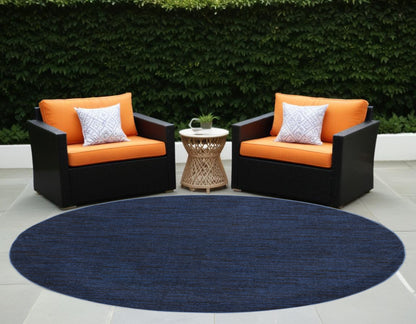 8' Midnight Blue Round Stain Resistant Indoor Outdoor Area Rug