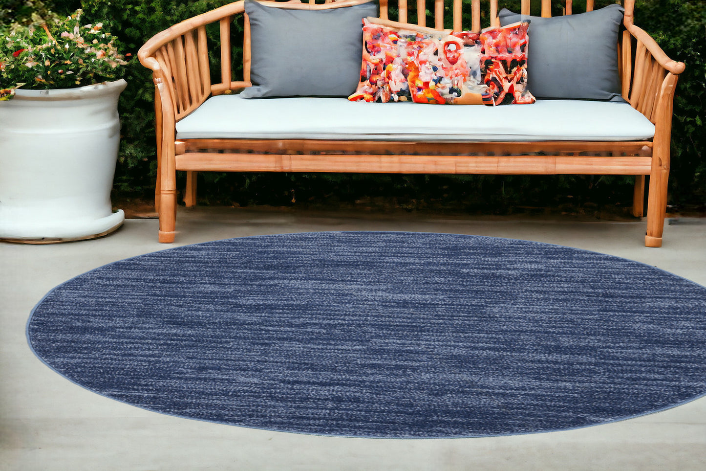 8' Blue Round Non Skid Indoor Outdoor Area Rug