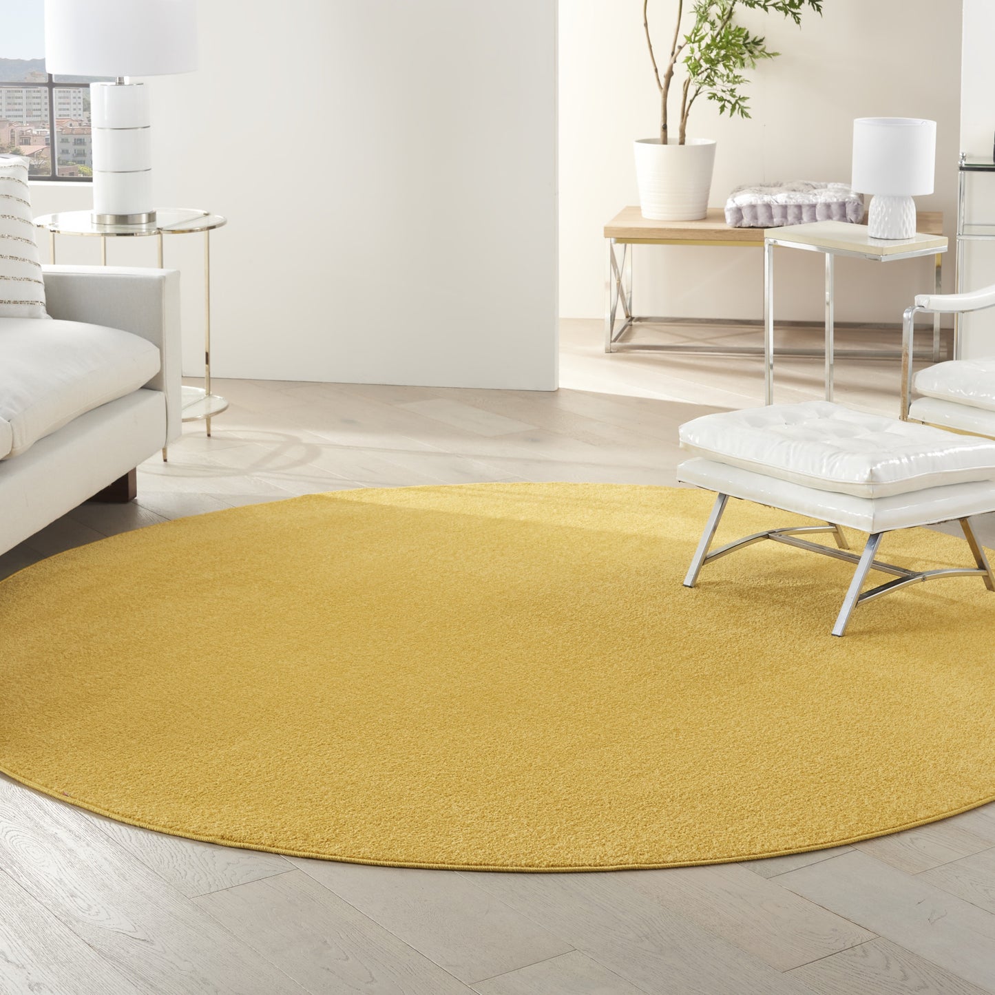 8' X 8' Yellow Round Non Skid Indoor Outdoor Area Rug