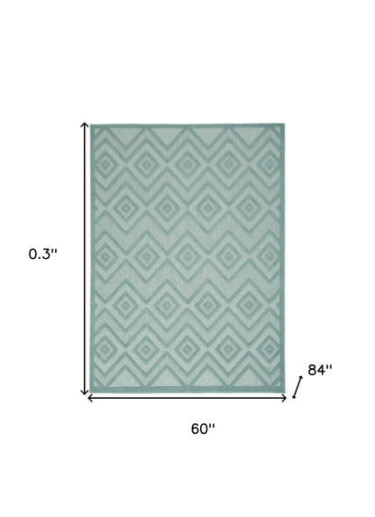 5' X 7' Aqua And Teal Argyle Indoor Outdoor Area Rug