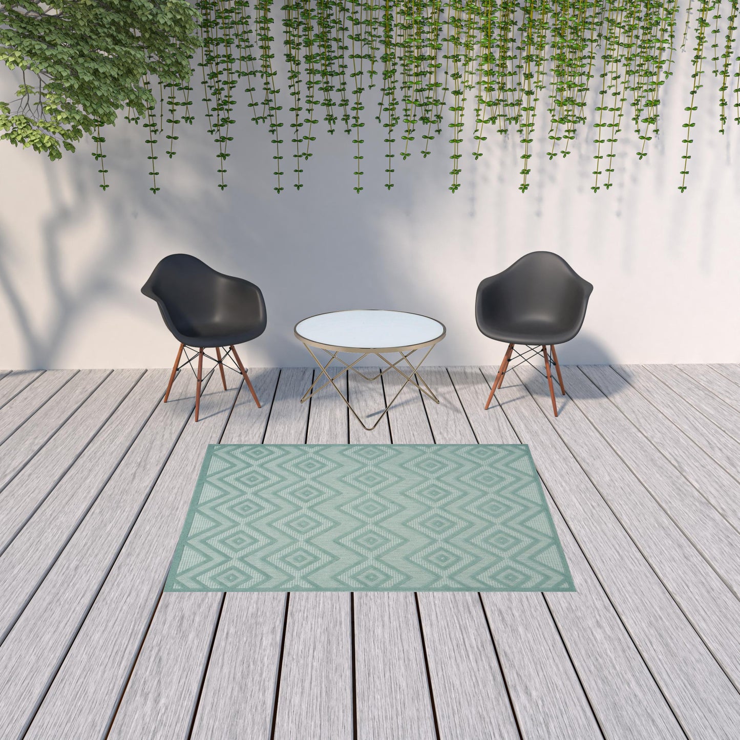 5' X 7' Aqua And Teal Argyle Indoor Outdoor Area Rug