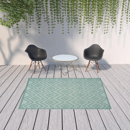 6' X 9' Aqua And Teal Argyle Indoor Outdoor Area Rug