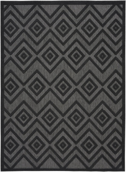 6' X 9' Charcoal Black Argyle Indoor Outdoor Area Rug