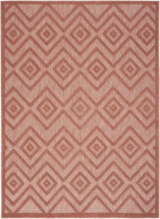 5' X 7' Coral Orange Argyle Indoor Outdoor Area Rug