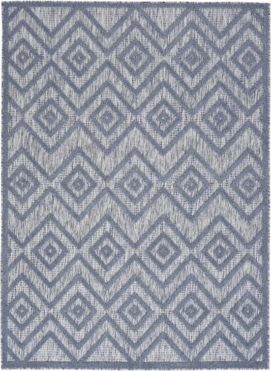 6' X 9' Denim Blue Argyle Indoor Outdoor Area Rug