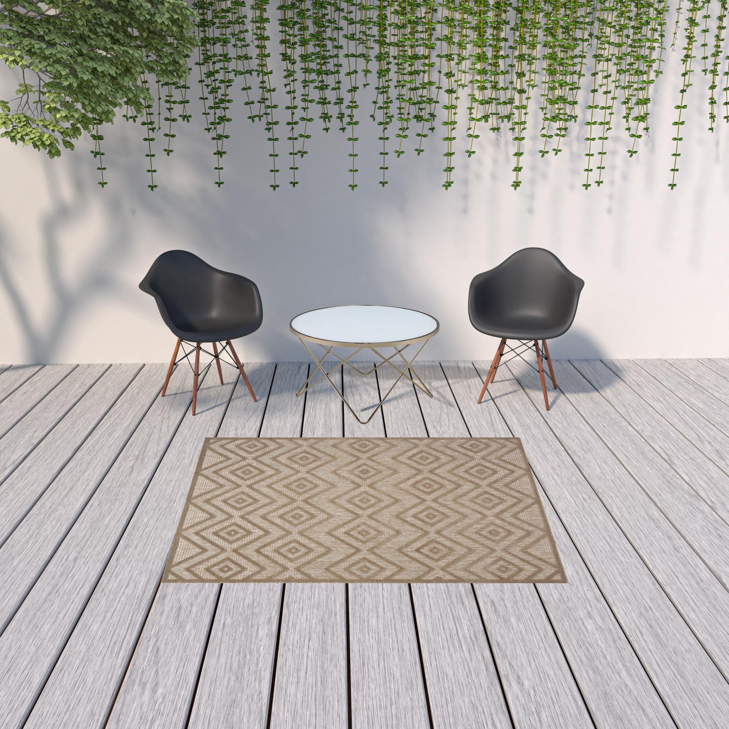 5' X 7' Natural Beige Argyle Indoor Outdoor Area Rug