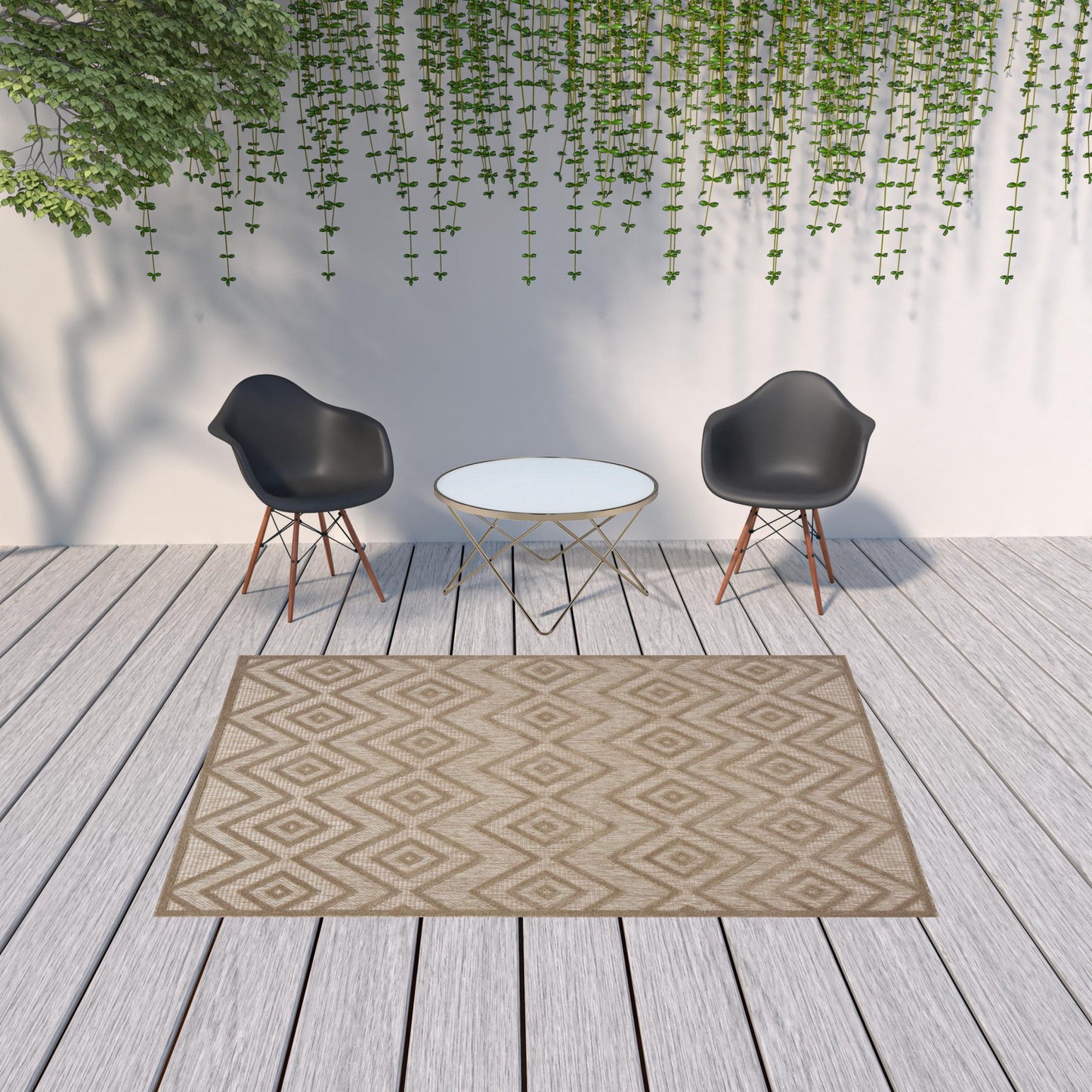 6' X 9' Natural Beige Argyle Indoor Outdoor Area Rug