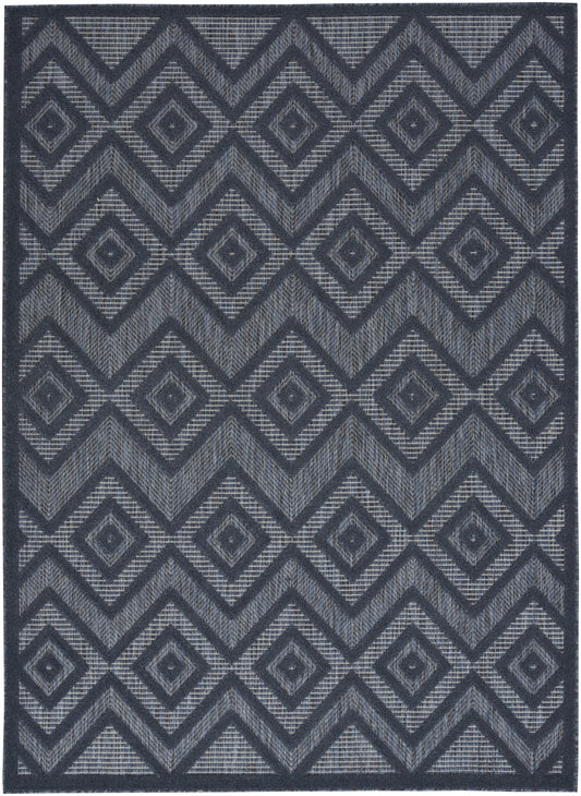 5' X 7' Navy Blue Argyle Indoor Outdoor Area Rug