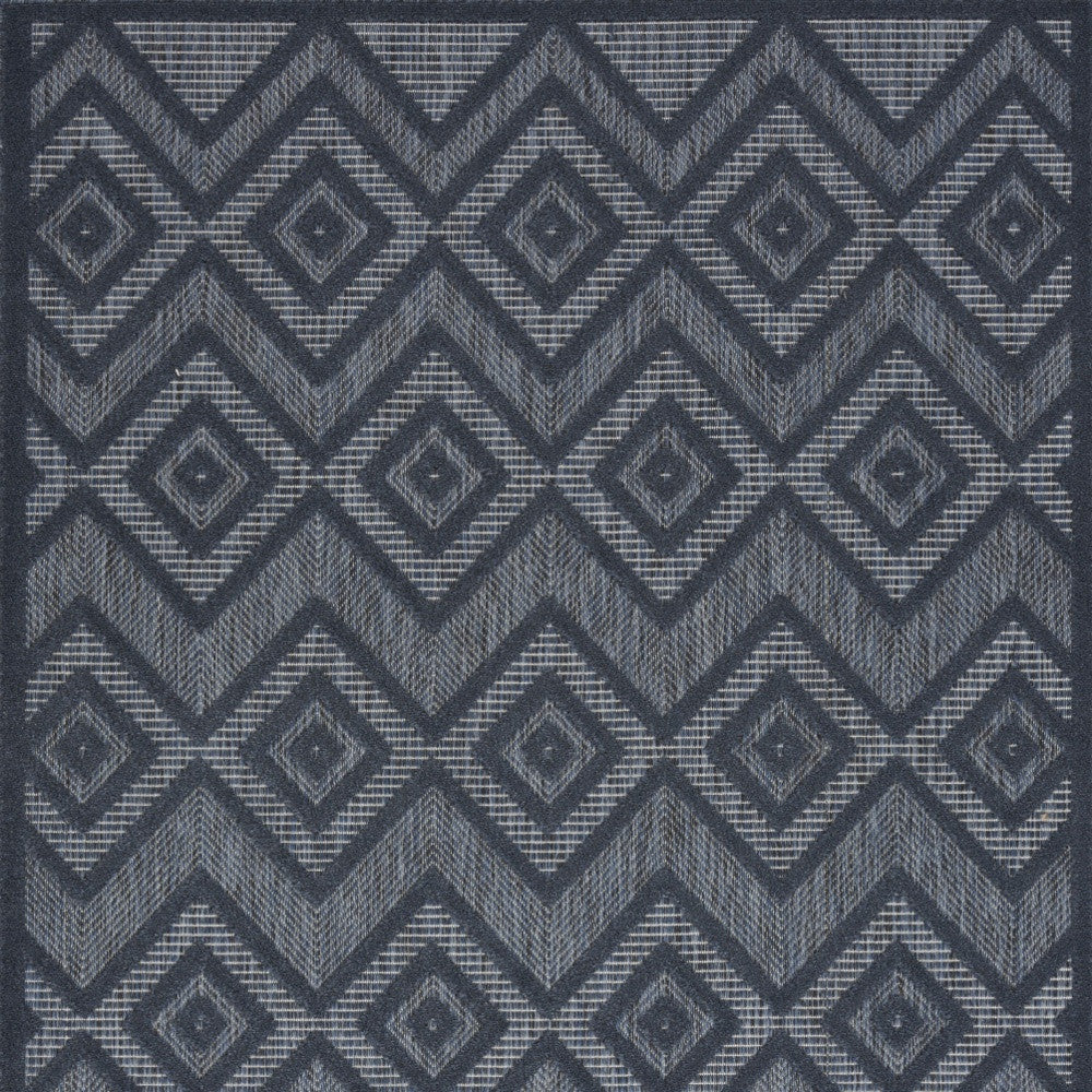 6' X 9' Navy Blue Argyle Indoor Outdoor Area Rug