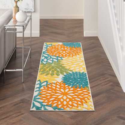 2' X 6' Turquoise Floral Non Skid Indoor Outdoor Runner Rug