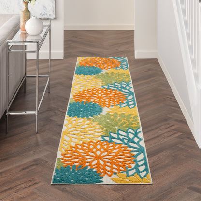 2' X 10' Turquoise Floral Non Skid Indoor Outdoor Runner Rug