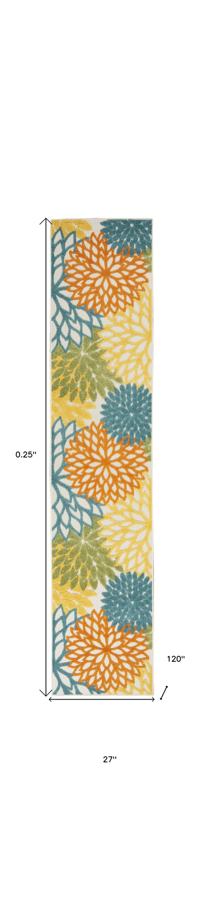 2' X 10' Turquoise Floral Non Skid Indoor Outdoor Runner Rug