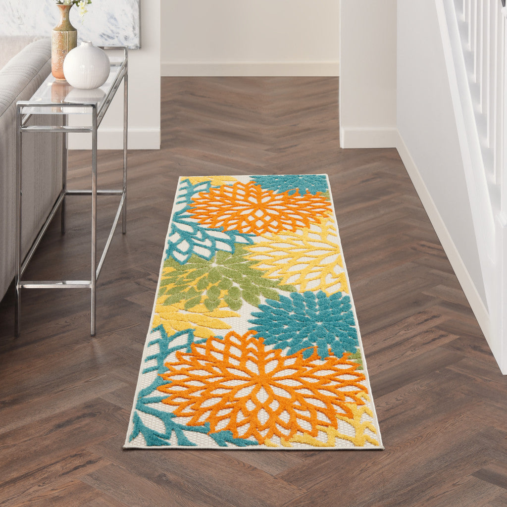 2' X 8' Turquoise Floral Non Skid Indoor Outdoor Runner Rug