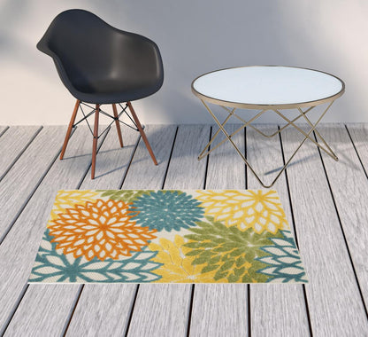 3' X 4' Turquoise Floral Non Skid Indoor Outdoor Area Rug