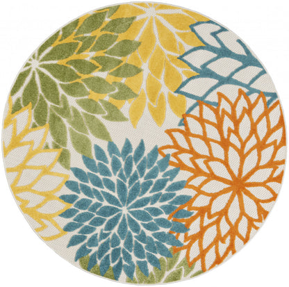 4' X 4' Turquoise Round Floral Non Skid Indoor Outdoor Area Rug