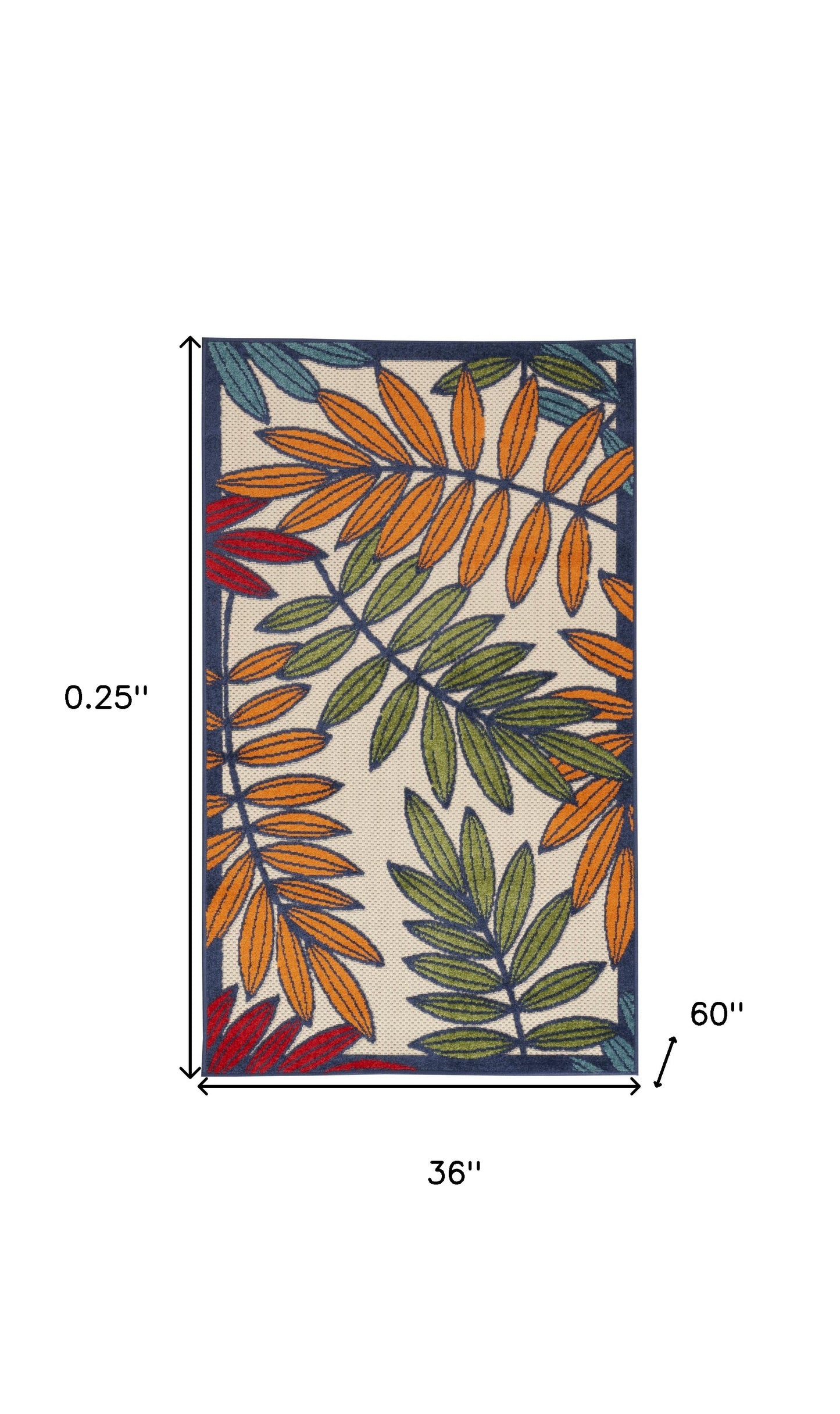 3' X 5' Orange And Red Floral Non Skid Indoor Outdoor Area Rug