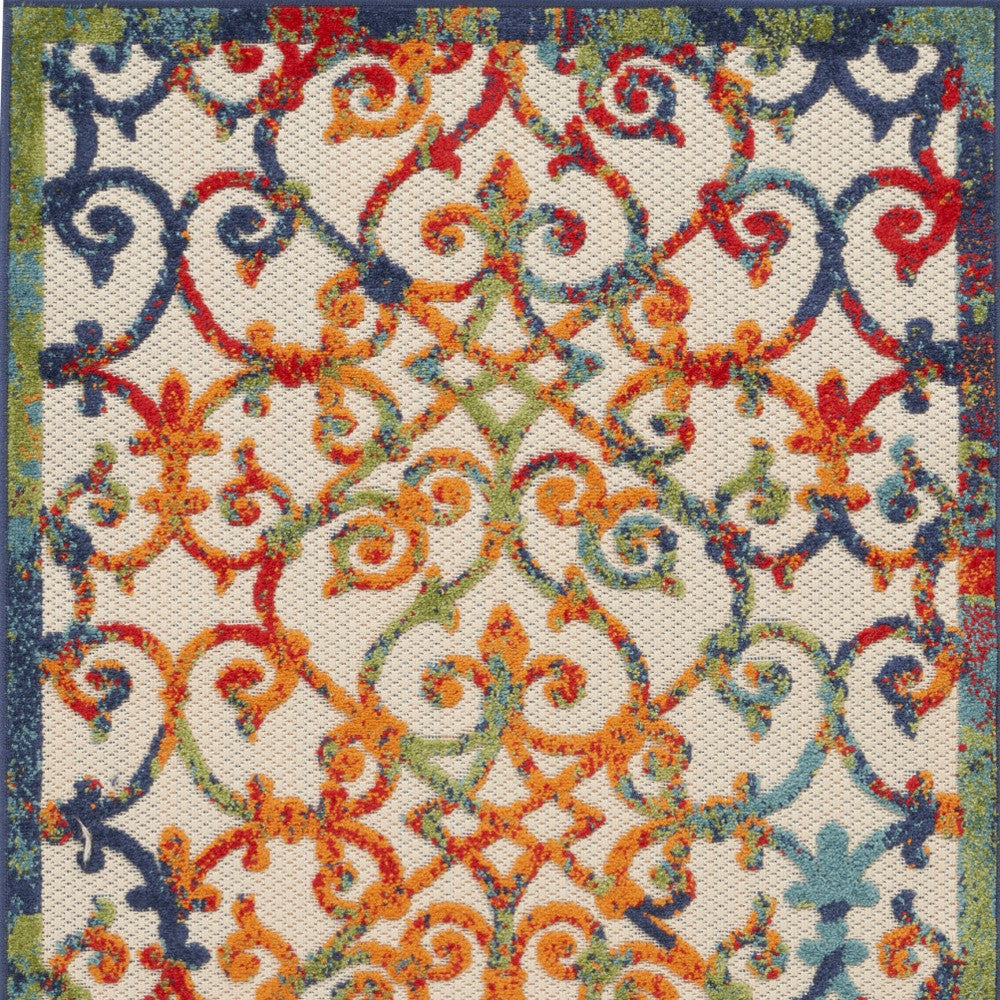 3' X 5' Orange Blue And Green Damask Non Skid Indoor Outdoor Area Rug