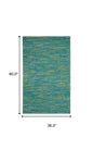 3' X 5' Blue And Green Striped Non Skid Indoor Outdoor Area Rug