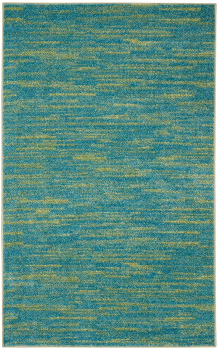 3' X 5' Blue And Green Striped Non Skid Indoor Outdoor Area Rug