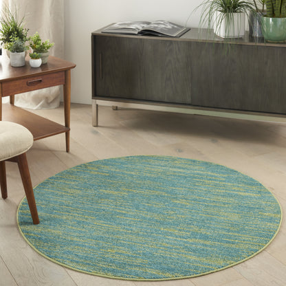 4' Blue And Green Round Striped Non Skid Indoor Outdoor Area Rug