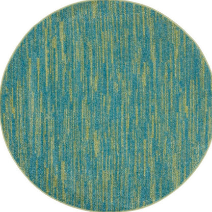 4' Blue And Green Round Striped Non Skid Indoor Outdoor Area Rug