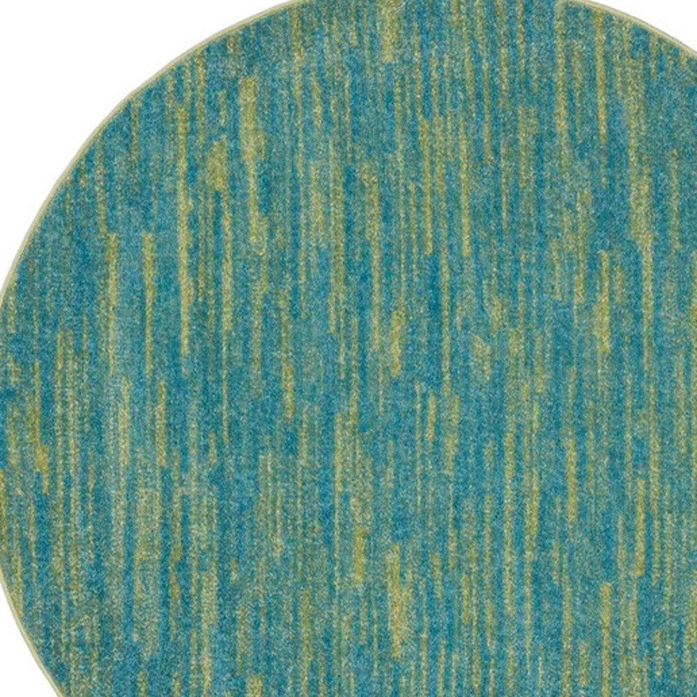 4' Blue And Green Round Striped Non Skid Indoor Outdoor Area Rug