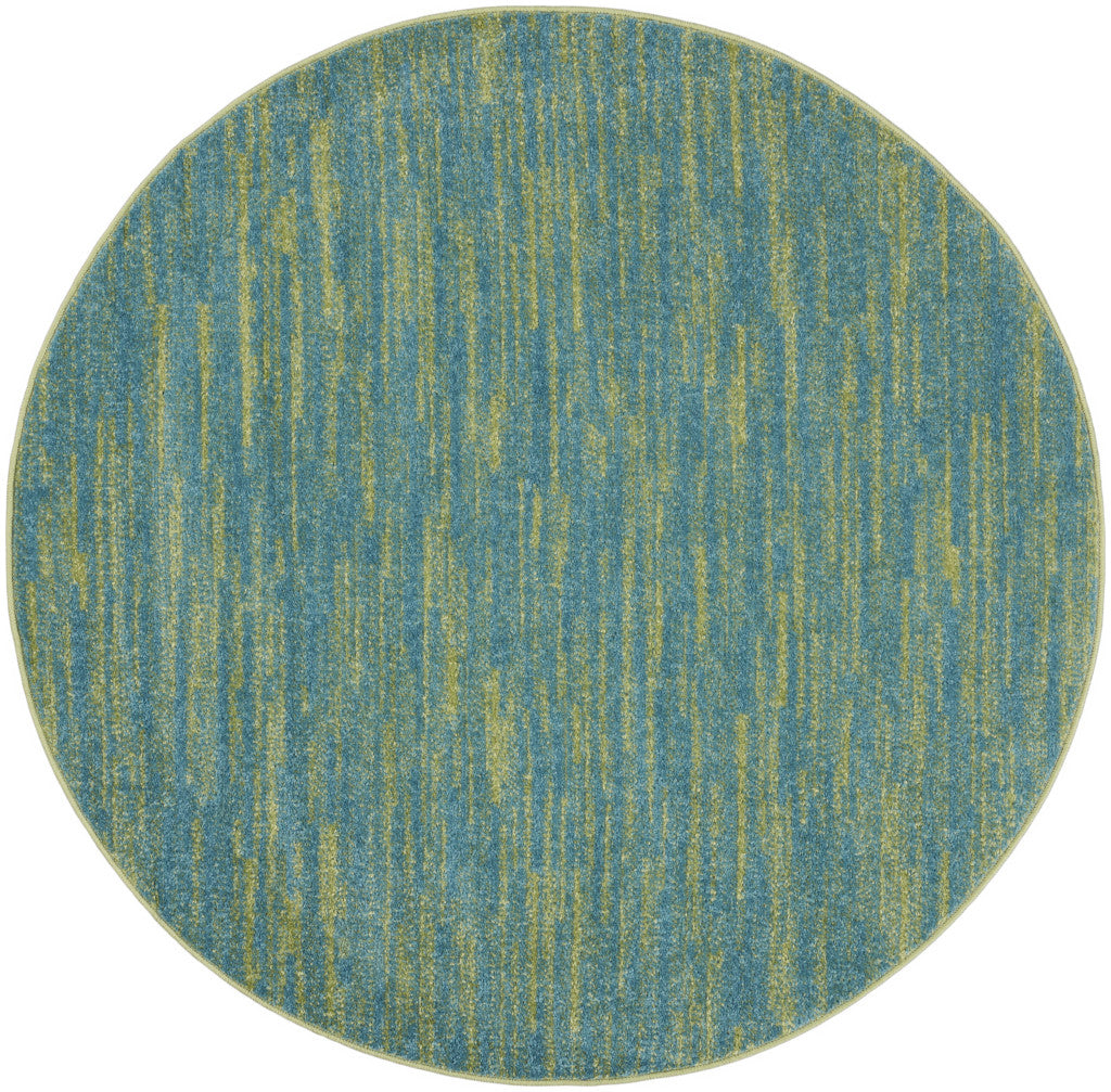 4' Blue And Green Round Striped Non Skid Indoor Outdoor Area Rug