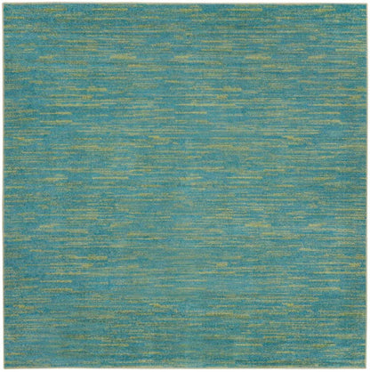 5' X 5' Blue And Green Square Striped Non Skid Indoor Outdoor Area Rug