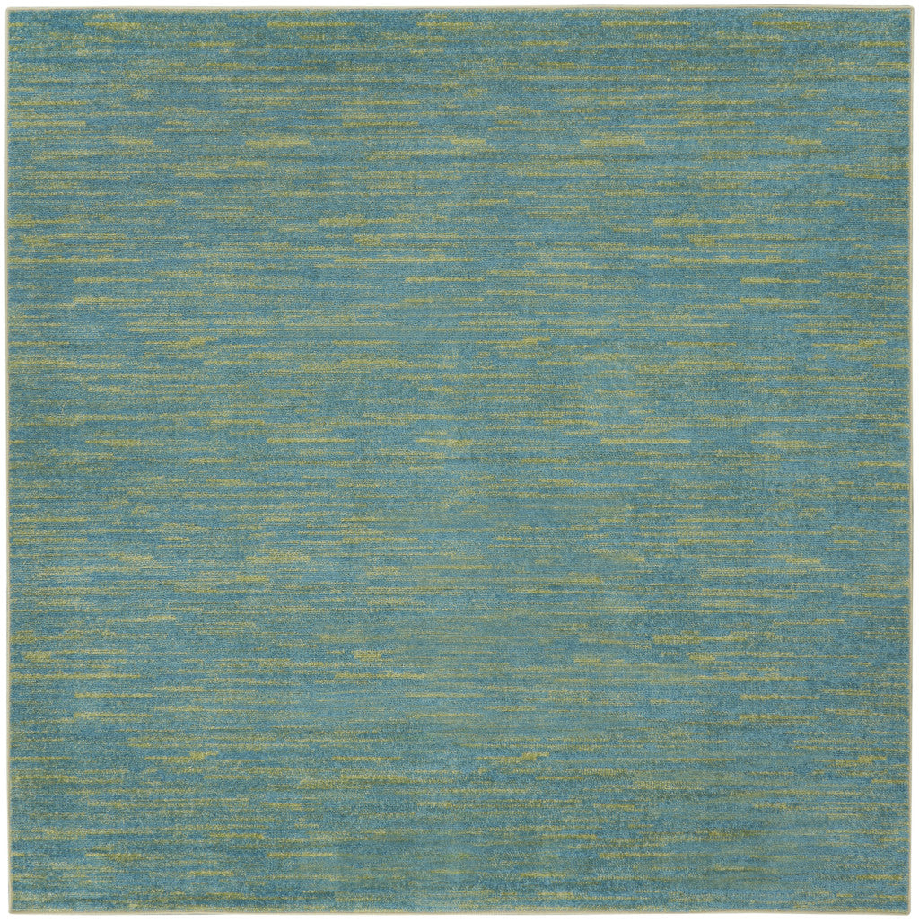 5' X 5' Blue And Green Square Striped Non Skid Indoor Outdoor Area Rug